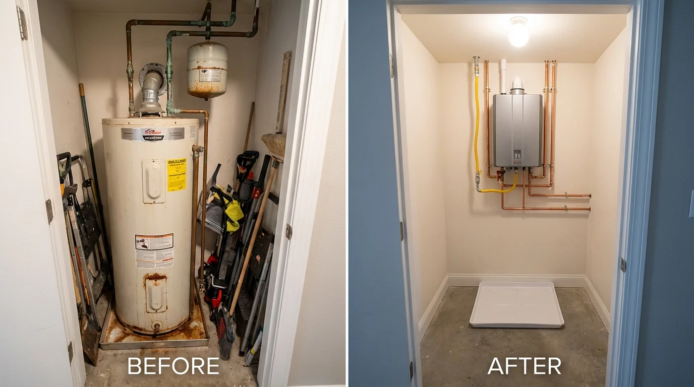 Tank water heater versus wall-mounted tankless unit comparison for Roseville, OH homeowners